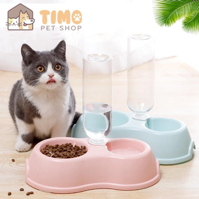 Bát Ăn Đôi Kèm Bình Uống Nước Tự Động - Bát Nhựa Đế Chống Trượt Cao Cấp
