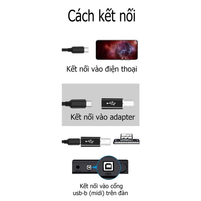 Đầu chuyển usb-b (midi) ra type-c âm kết nối từ điện thoại, laptop, book pro/ air ra cổng máy in, midi trên đàn