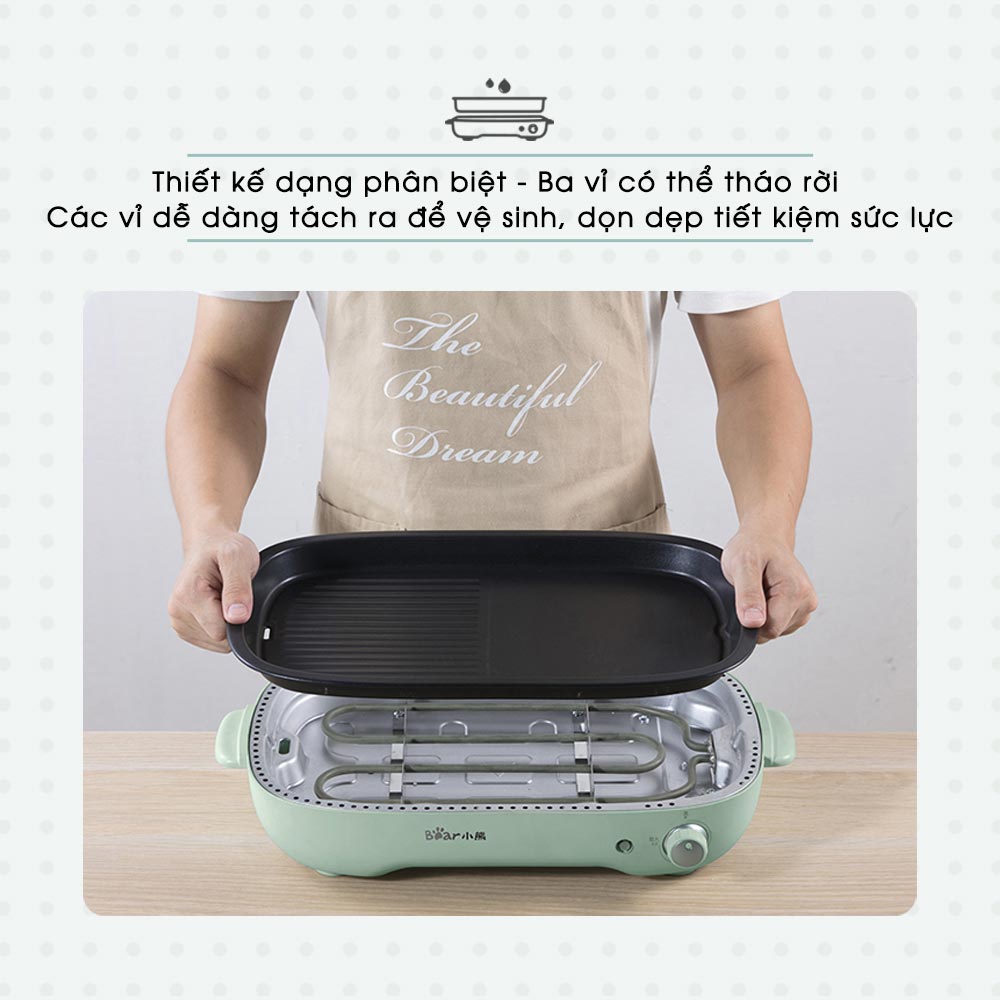 Nồi Lẩu Nướng Đa Năng 3 Trong 1 Bear DHG-C40D5 làm lẩu, nướng và bánh pancake - hàng chính hãng