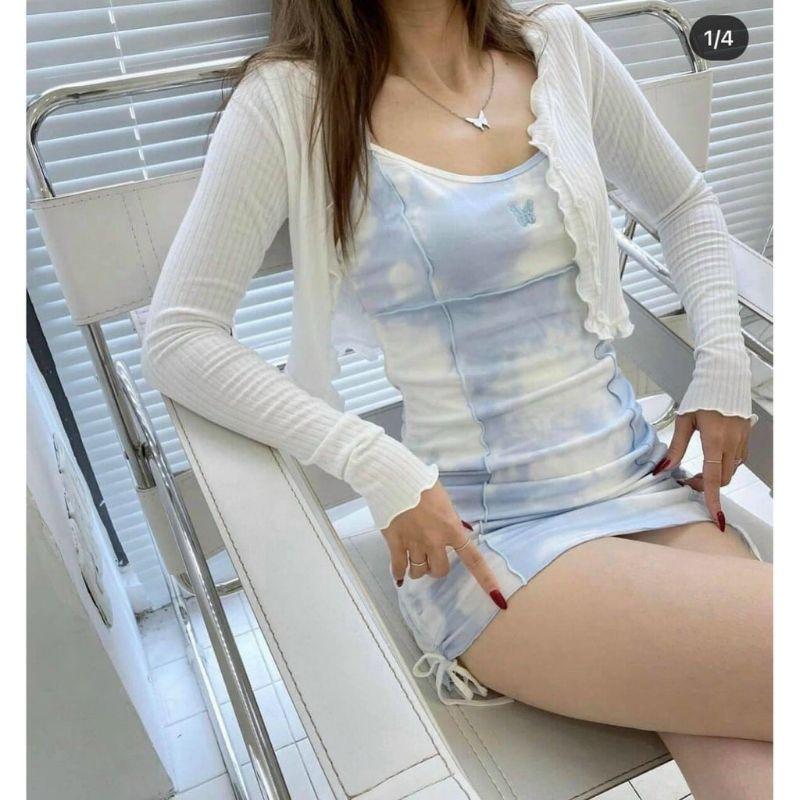 Set đầm body 2 dây kèm áo khoác cardigan xinh xắn
