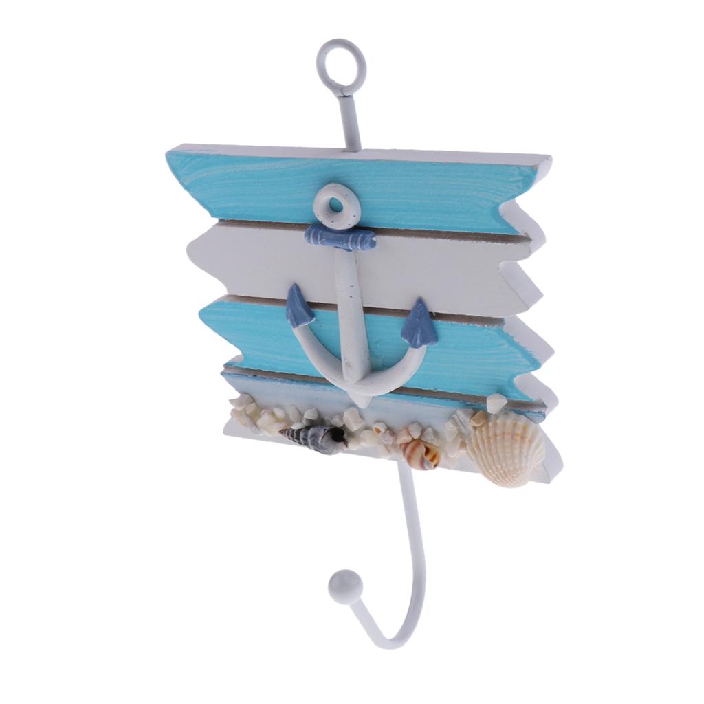 2pcs Nautical Decorative Seaside Wood &amp; Metal Hanger Coat Hooks Wall Rack