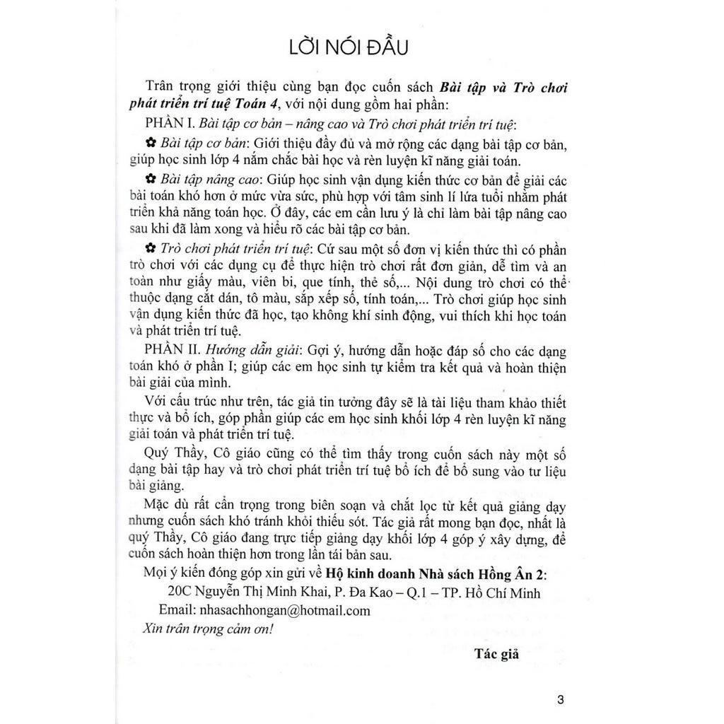 Sách - Bài Tập Và Trò Chơi Phát Triển Trí Tuệ Toán Lớp 4 - Dùng Chung Cho Các Bộ SGK Hiện Hành - Hồng Ân