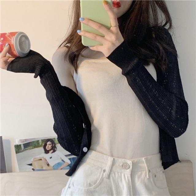 Áo len gân lưới ren hàng khuy style Hàn Quốc summer 2020