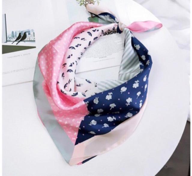 Khăn turban lụa vuông cao cấp choàng cổ size 70x70cm thanh lịch đa năng dùng làm áo yếm in hoa
