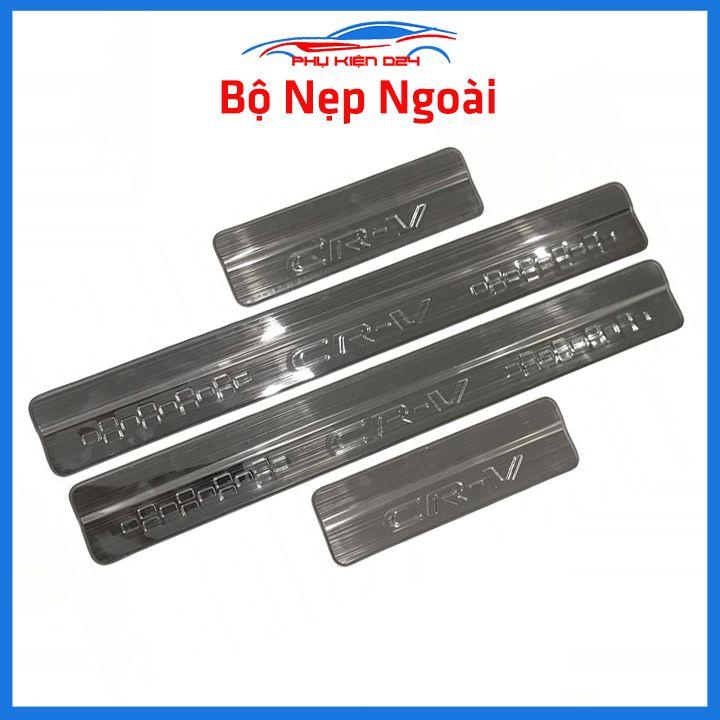 Bộ ốp bậc cửa trong ngoài nẹp bước chân CRV 2018-2019-2020-2021 vân Titan chống trầy trang trí xe