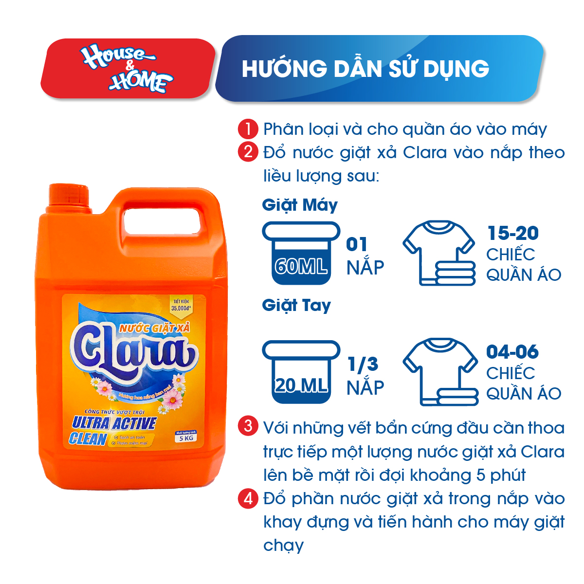 Nước giặt xả Clara hương hoa nắng ban mai can 5Kg