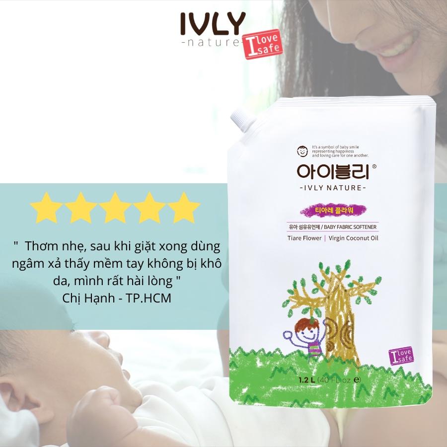 Nước xả vải em bé IVLY NATURE hương hoa Tiare và tinh dầu dừa dạng túi 1200ml an toàn cho làn da ivly009