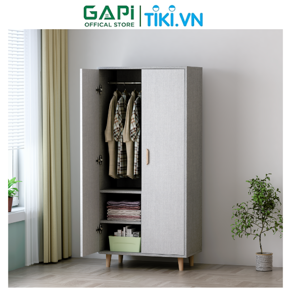 Tủ quần áo Shelf đa năng GAPI, tủ treo quần áo thông minh 2 cánh mở kết hợp ngăn đựng đồ hiện đại GP129