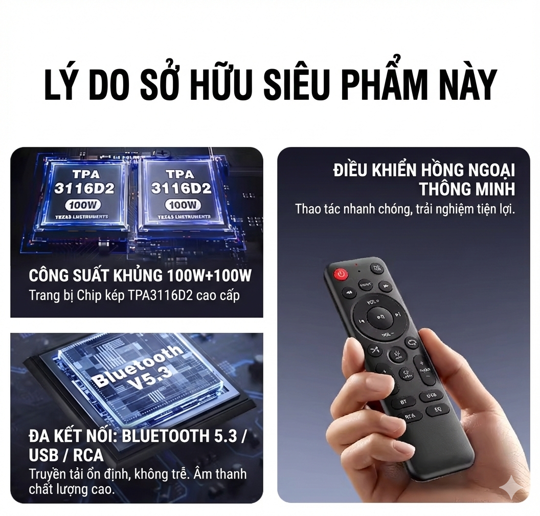 Amply Bluetooth 5.3 Kép Chip TPA3116D2  Công Suất 200W (100W+100W) – Hỗ Trợ USB/RCA/AUX – LED RGB Hát Karaoke G12D - Hàng Nhập Khẩu