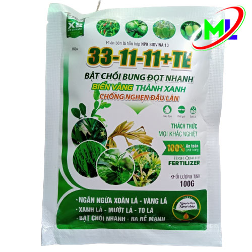 Phân bón lá npk 33-11-11+Te bung đọt ra rễ cực mạnh gói 100g ( PBL100 )