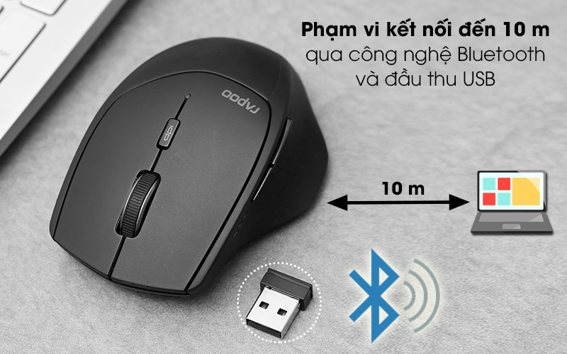 Chuột Không Dây Bluetooth RAPOO MT550 Tối Đa 4 Thiết Bị 3 Chế Độ Kết Nối - Hàng Chính Hãng