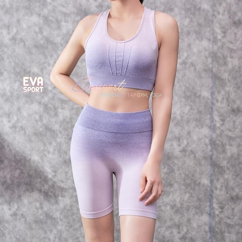 Set bộ đồ tập gym nữ ngố, tập yoga aerobic thể thao dệt kim gồm áo bra quần ngố tập gym