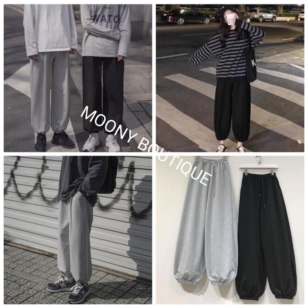 (Ảnh Thật) Lẻ Bằng Sỉ Quần Jogger Thun Nỉ Trơn Nam Nữ Unisex Ống Bo 2 Màu Dáng Sporty