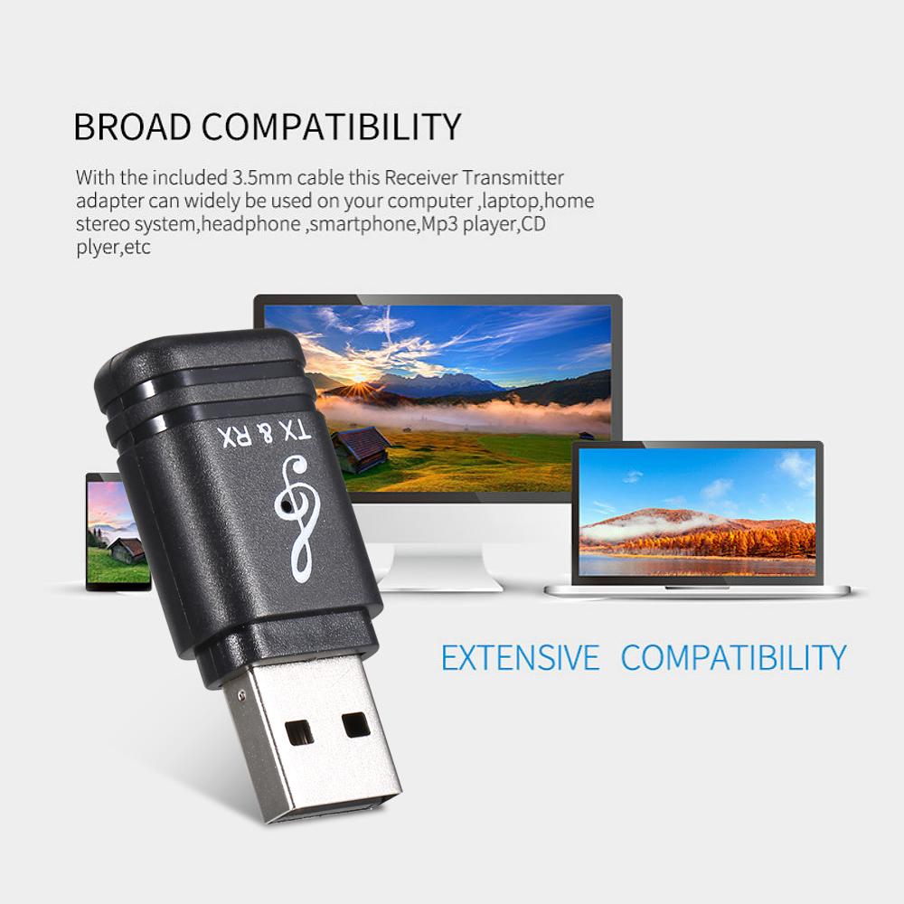 3.5mm Wireless Audio Transmitter & Receiver BT 5.0 Audio Adapter TV Speaker Headset Car Music Mini 2-in-1 BT Adapter