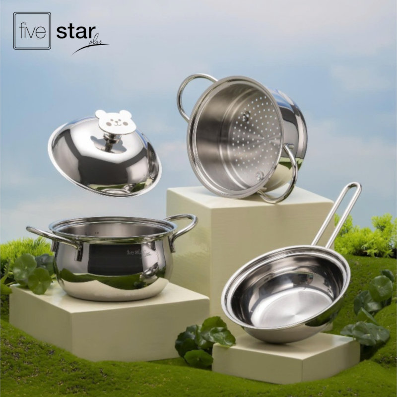 Bộ Nồi Baby 3 Món Fivestar Plus FPB3005 3 Lớp Inox 304 gồm 1 nồi 16 cm 1 xửng 16 cm 1 chảo 16 cm