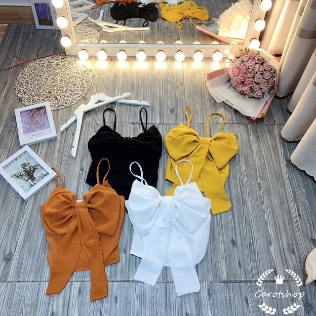 Áo 2 dây nơ ngực chất đũi hình thật freesize dưới 55kg có mút ngực - Carotshop