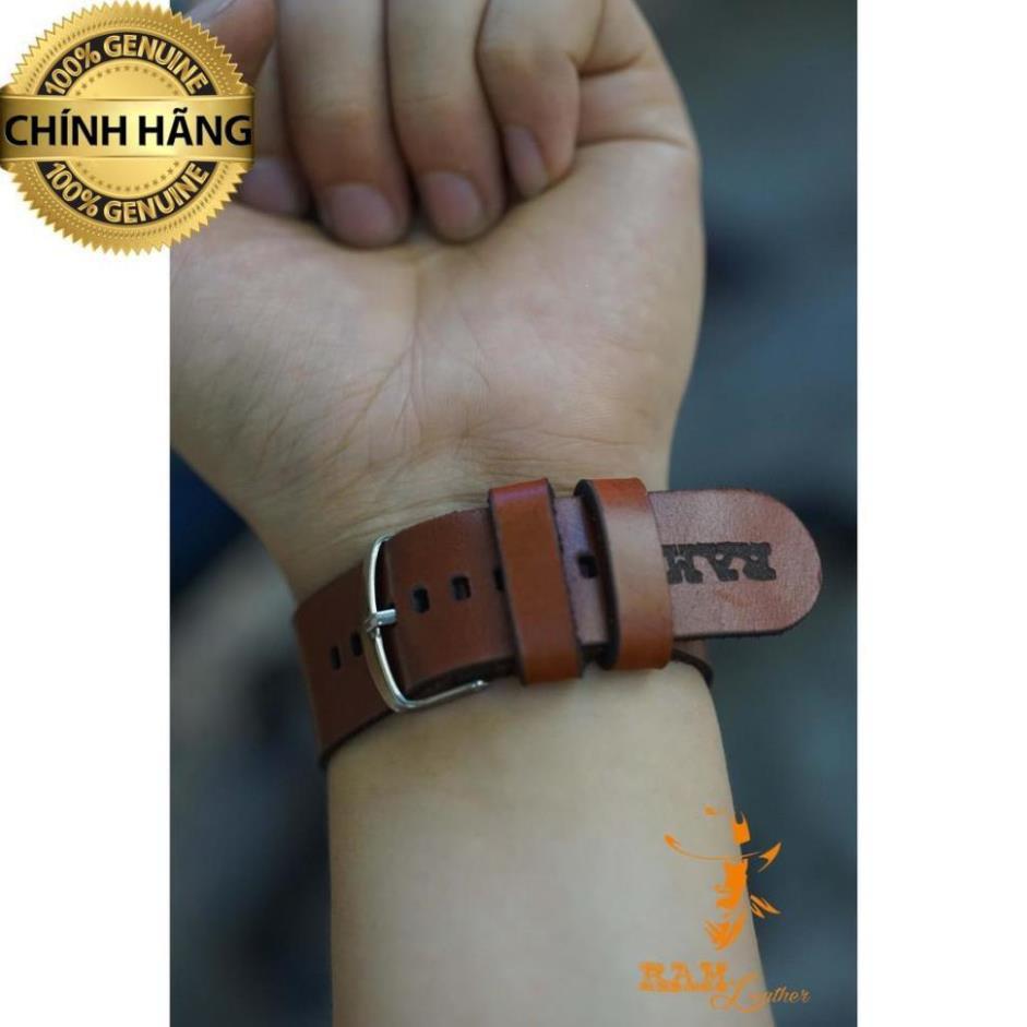 DÂY ĐỒNG HỒ DA BÒ THANH LỊCH - RAM SIMPLE 3 DA BÒ NÂU ĐỎ SANG TRỌNG .