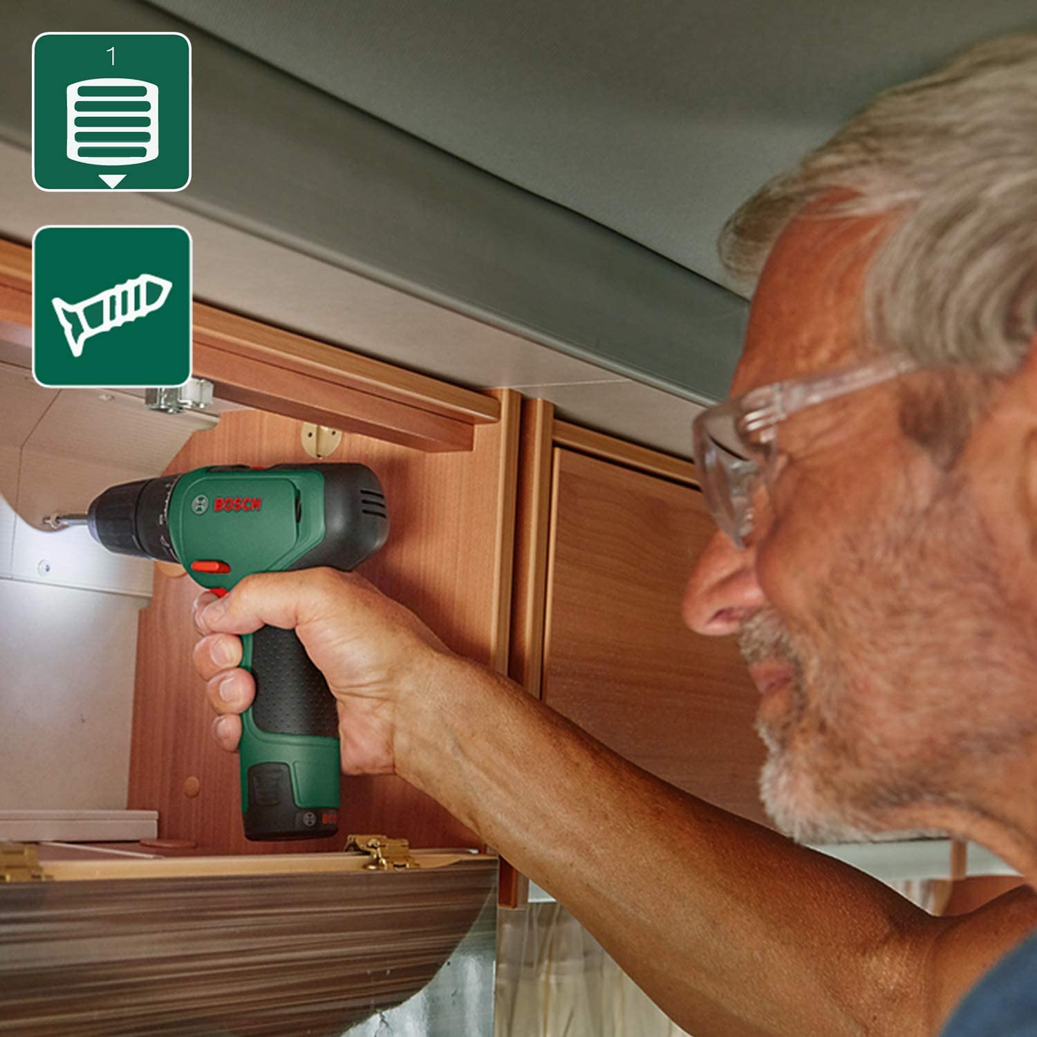 Máy khoan không dây Bosch EasyDrill 1200 (pin 2.0 Ah, Hệ thống 12 Volt, bộ mũi khoan và vặn vít) Hàng Chính Hãng