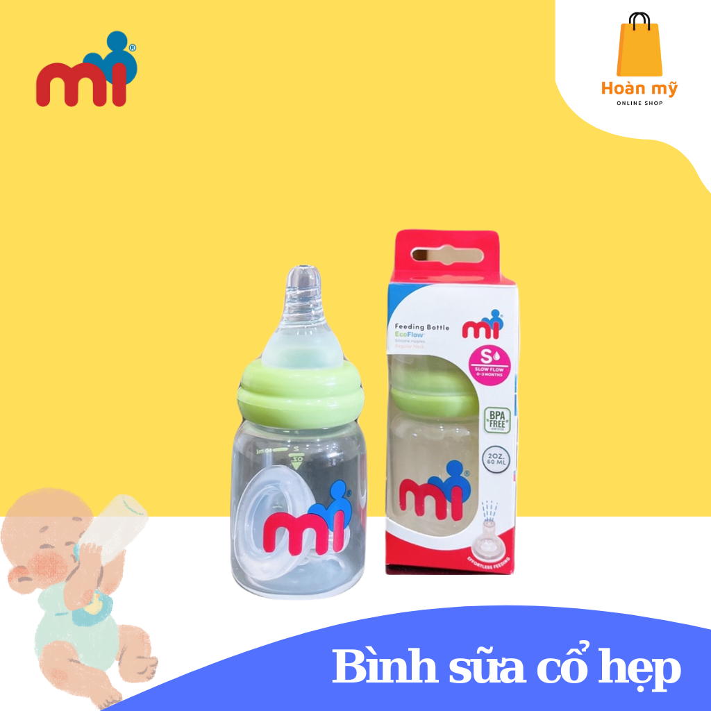 Bình sữa PP Mi Feeding Bottle 60ml - Kèm Núm ti silicon size S