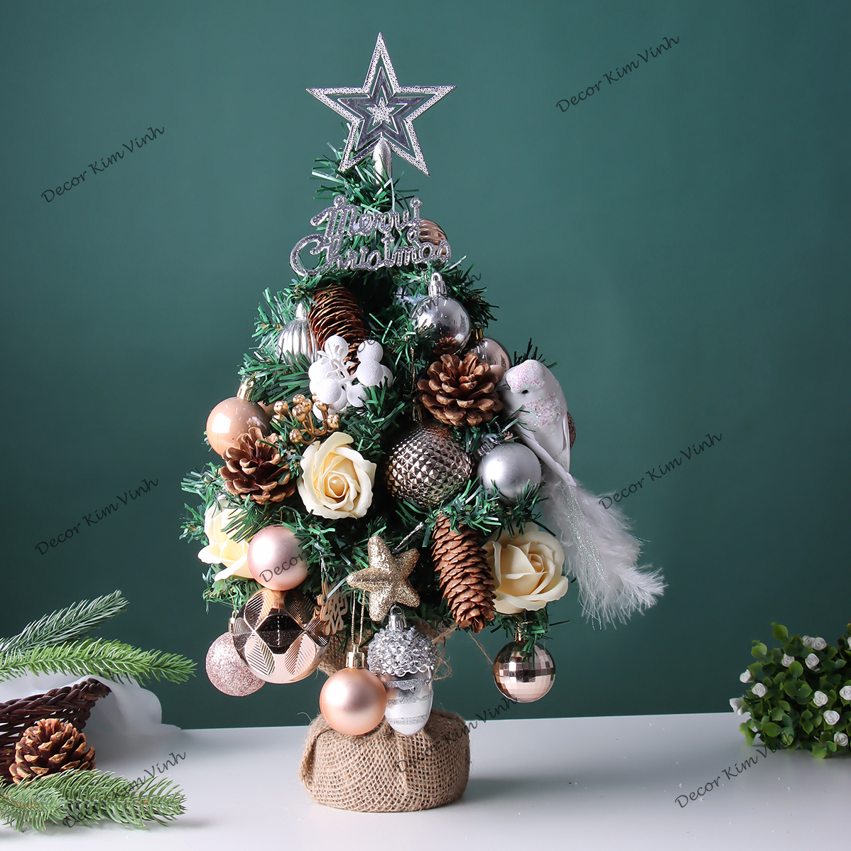 Cây Thông Noel Hàn Quốc THQ16 40cm Cây Thông Hoa Hồng Trang Trí Giáng Sinh