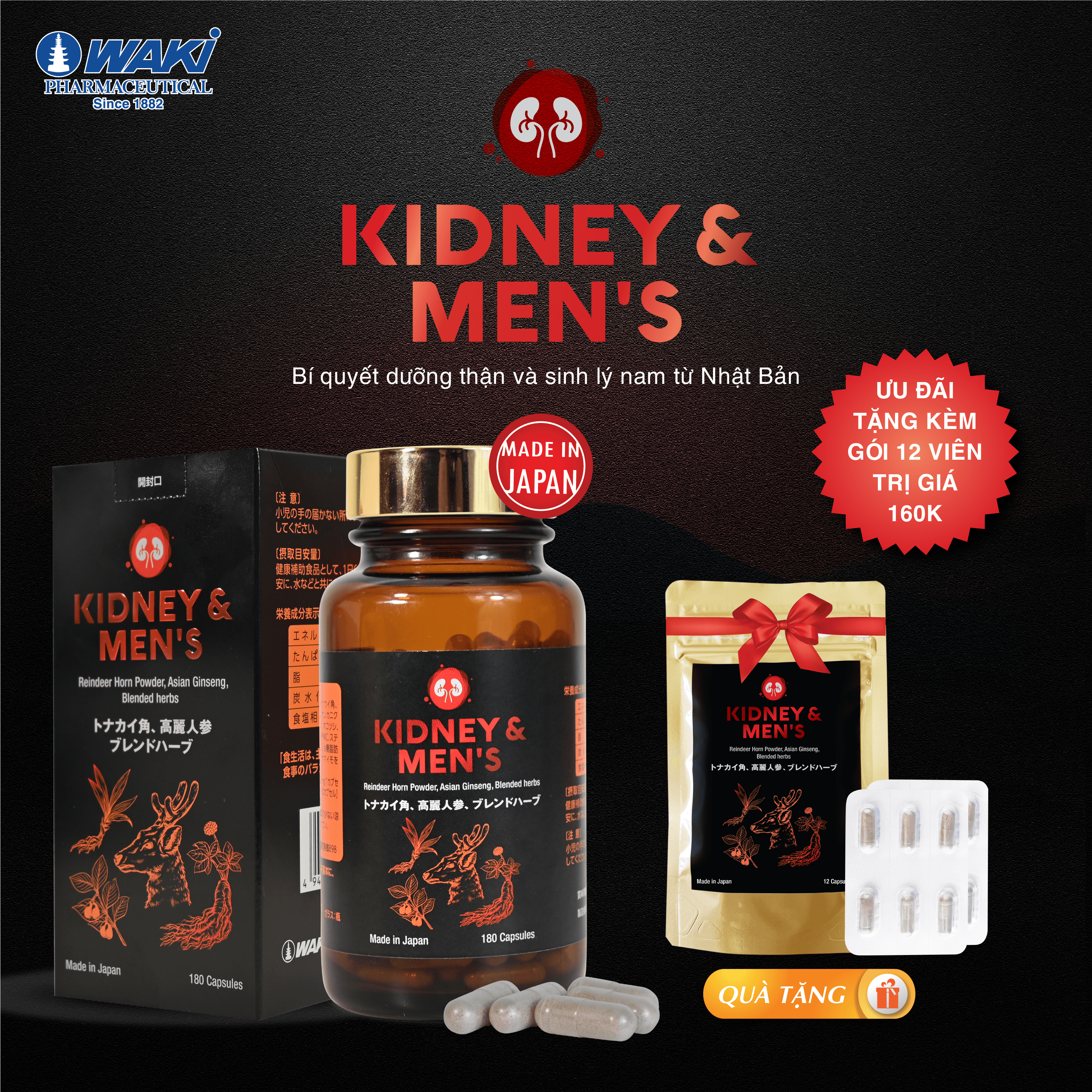 Thực phẩm bảo vệ sức khỏe Kidney & Men's Giúp Bổ Thận và Tăng Cường Sinh Lý Nam từ Nhật Bản (Hộp 180 viên)