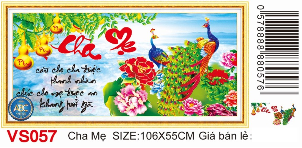 Tranh đính đá cha mẹ chim công VS057 106 x 55 cm chưa đính