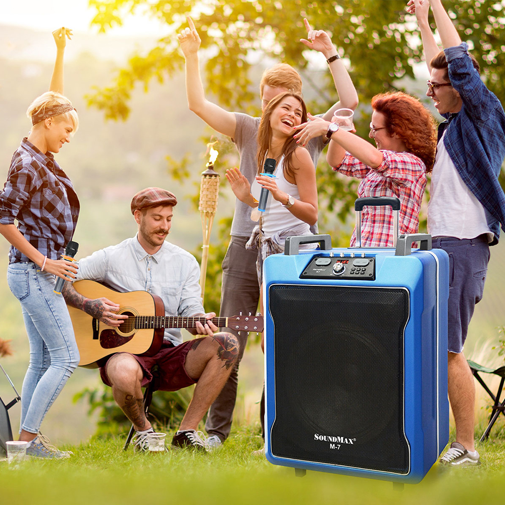 Loa kéo karaoke SoundMax M-7 | Trolley Karaoke Speaker SoundMax M7 - Tặng kèm 2 micro chuyển đổi tần số | Loa bluetooth karaoke di động | Loa nghe nhạc | Loa du lịch - Hàng Chính Hãng