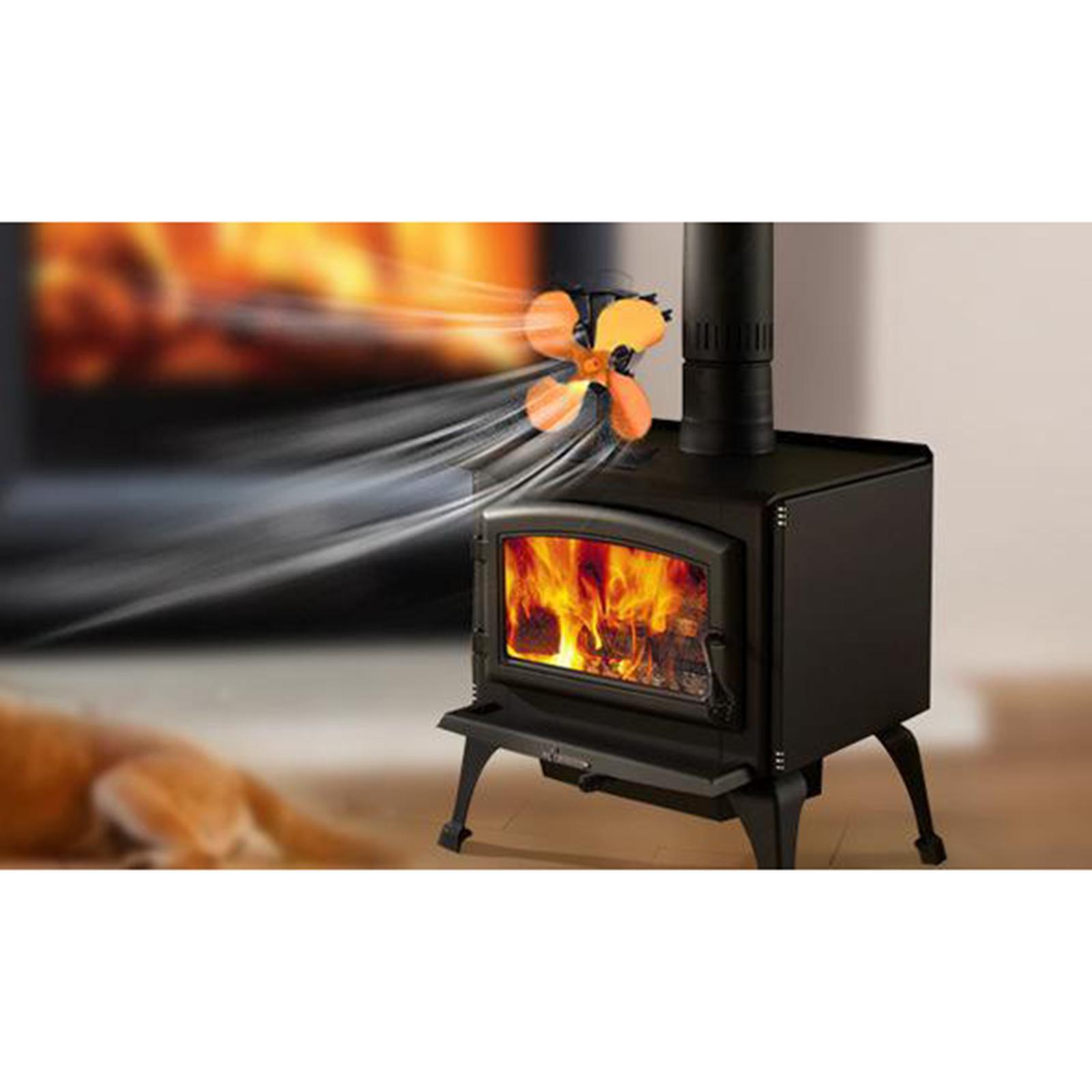 4-Blade Heat Powered Stove Burner Fan Wood/Log Burner/Fireplace Warm