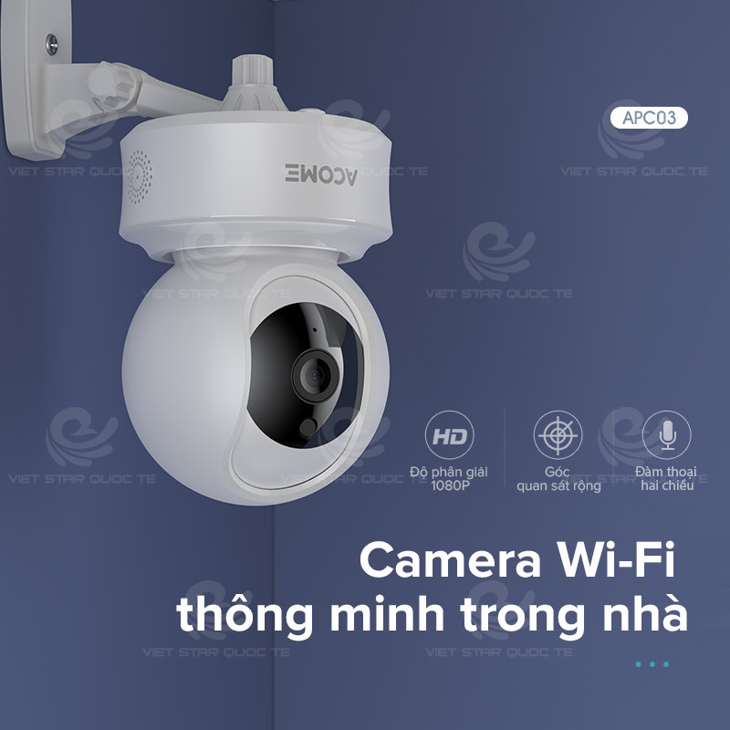 Camera Wifi Quan Sát Trong Nhà ACOME Độ Phân Giải 2.0 Mpx FULL HD 1080P, Xoay 360 Độ, Có Cổng LAN - Hàng Chính Hãng