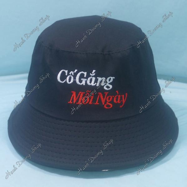 Nón tai bèo mũ bucket vành nhỏ thêu chữ Cố Gắng Mỗi Ngày - Cố Gắng Mỗi Ngày