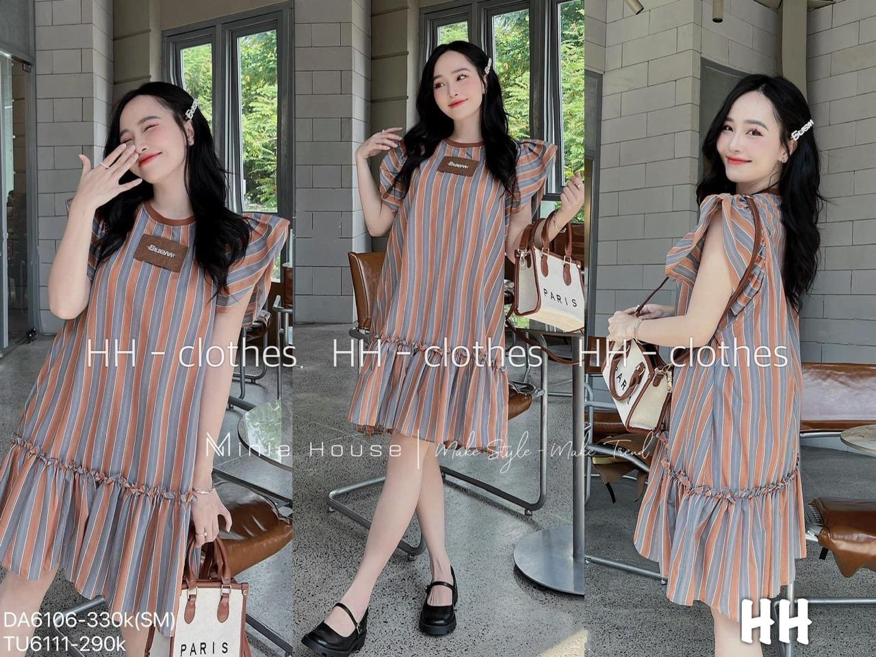 VÁY ĐI CHƠI, VÁY SUÔNG KẺ TAY BÈO DÁNG XÒE CỰC KUTE