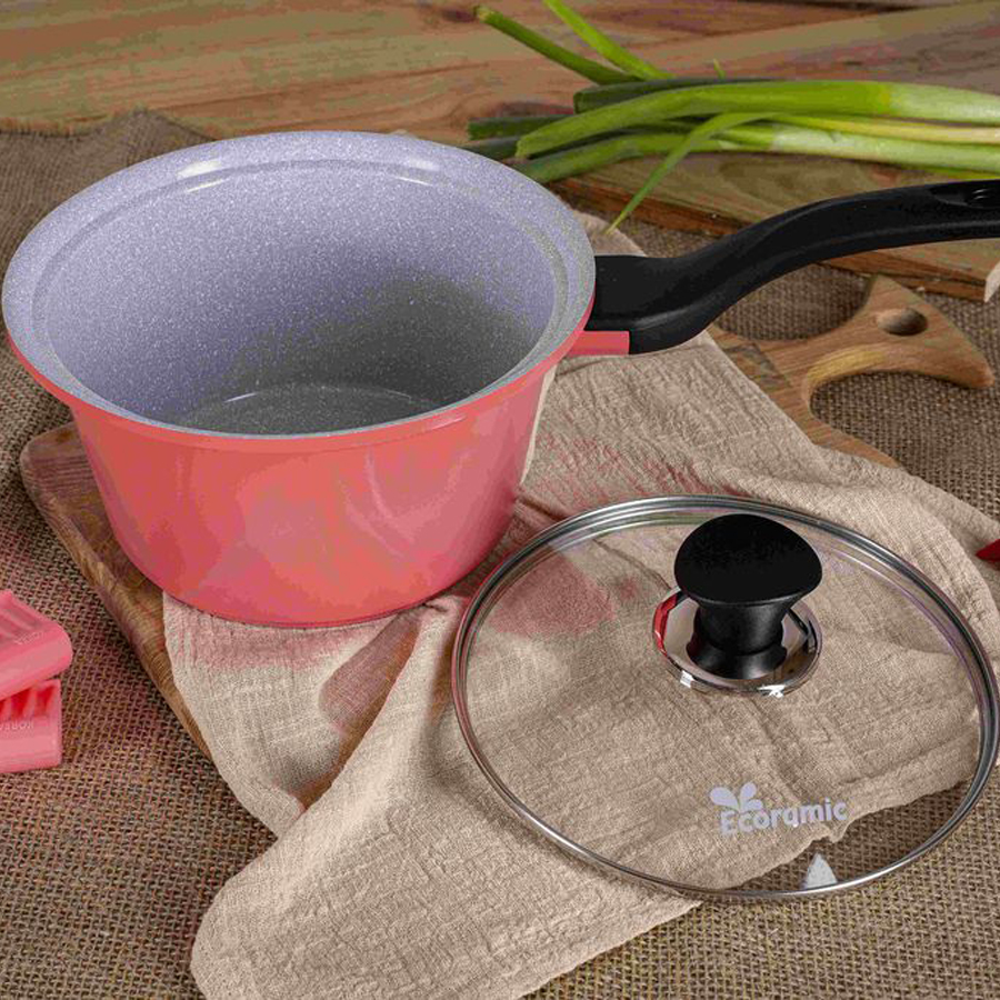 Nồi Đá Ecoramic 18Cm Cao Cấp Chống Dính Ceramic Siêu Bền Có Tay Cầm 18 Sauce Panih - Hồng