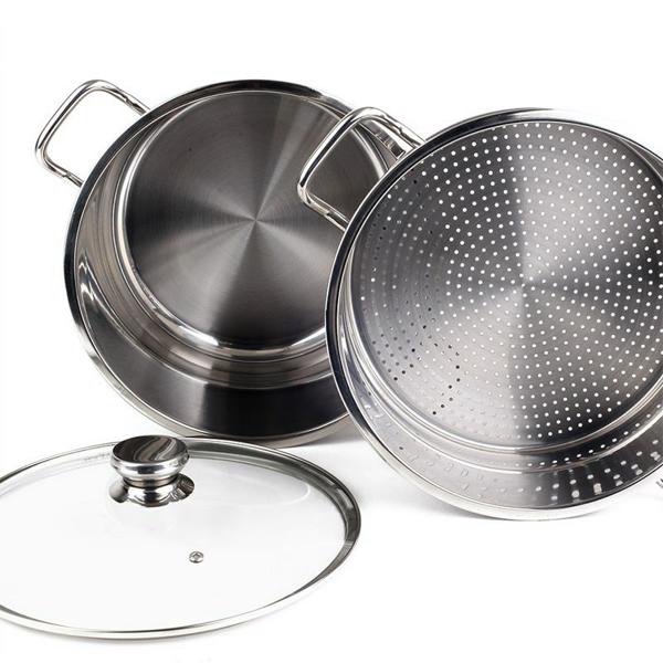 Bộ nồi xửng hấp Inox 430 3 đáy nắp kính Fivestar 24cm/ 26cm/ 28cm/ 30cm/ 32cm