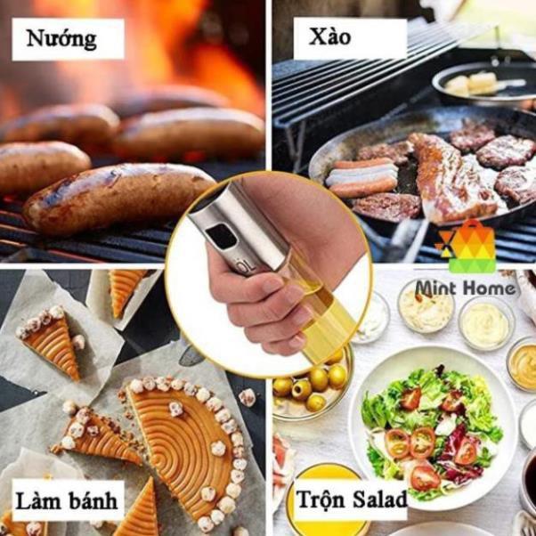 Bình xịt dầu ăn kiêng, olive, nước, đựng dấm táo, gia vị phun sương chai thủy tinh nắp inox phụ kiện nồi chiên không dầu