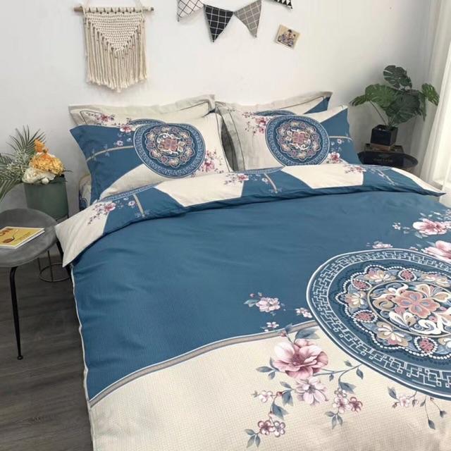 Set Cotton LiVing Hàng Nhập Khẩu Cao Cấp 4 Món 2020 Mẫu Hoa Khung Tròn