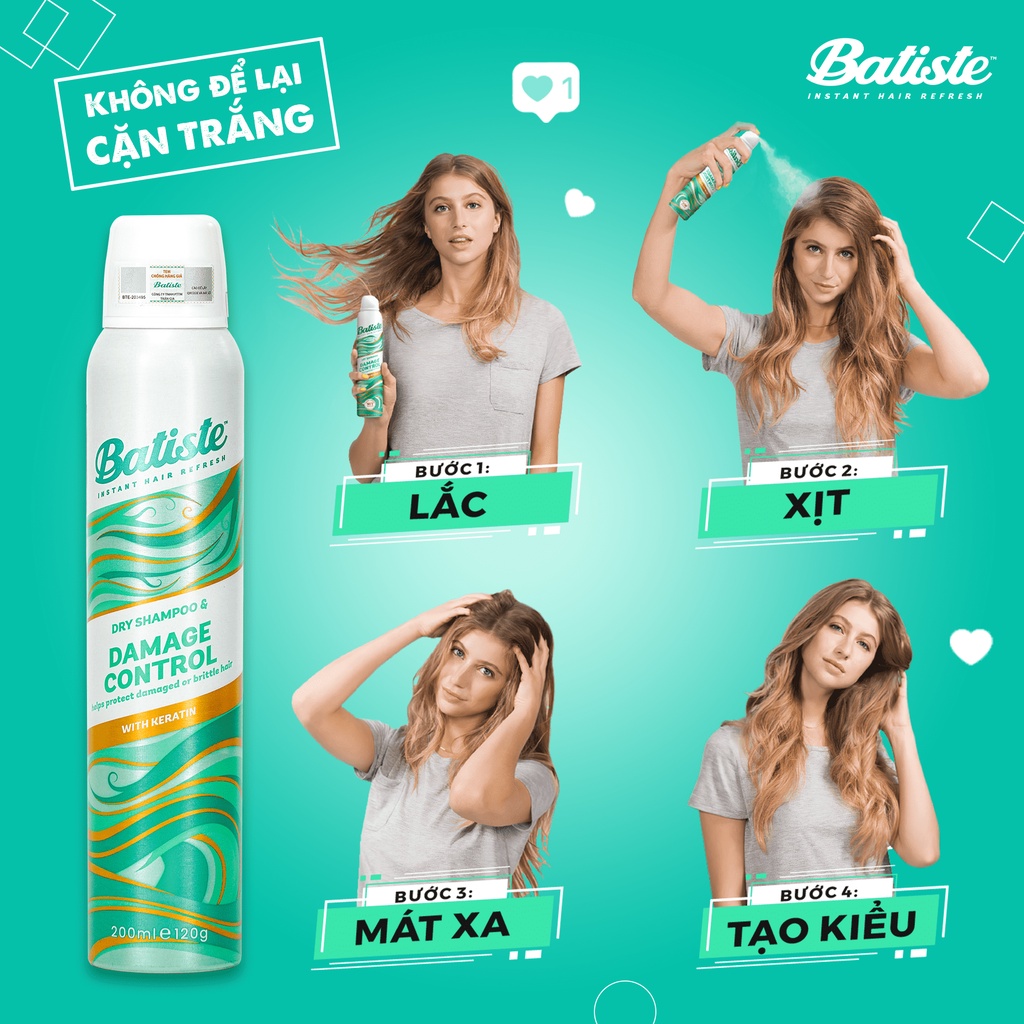 Dầu Gội Khô Dành Cho Tóc Hư Tổn - Batiste Dry Shampoo Damage Control 200ml