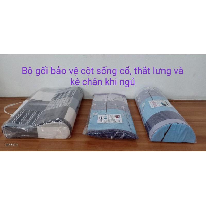 Bộ 3 gối ngủ bảo vệ cột sống -Gối kê cổ, gối kê thắt lưng, gối chân Giúp bạn ngủ ngon và giảm đau cổ vai gáy -thắt lưng