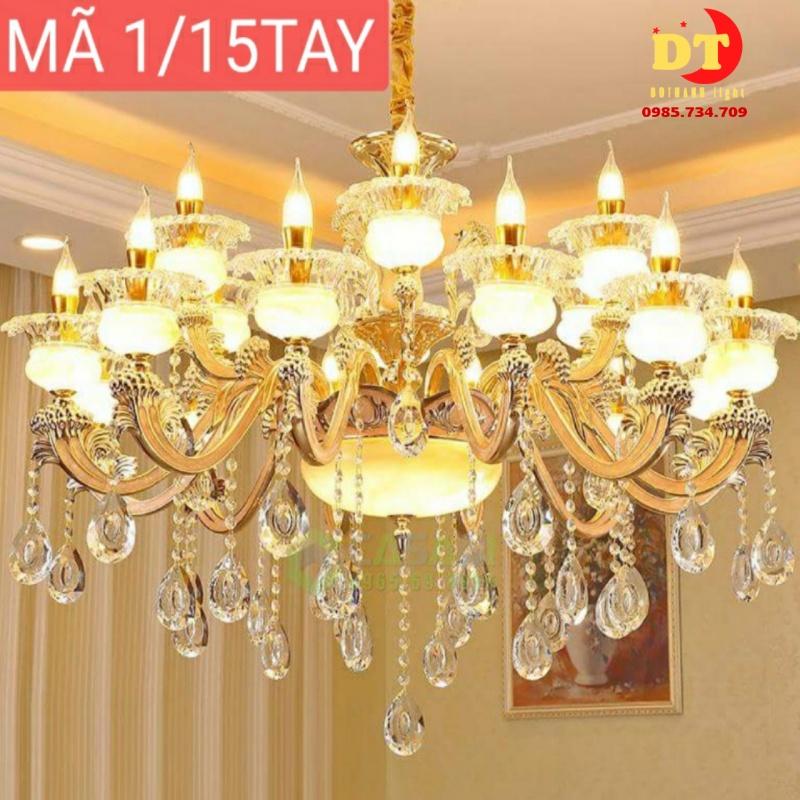 Đèn chùm phòng khách DOTHANH LIGHT 01, 15 tay đá cao cấp phong cách tân cổ điển hiện đại DCN