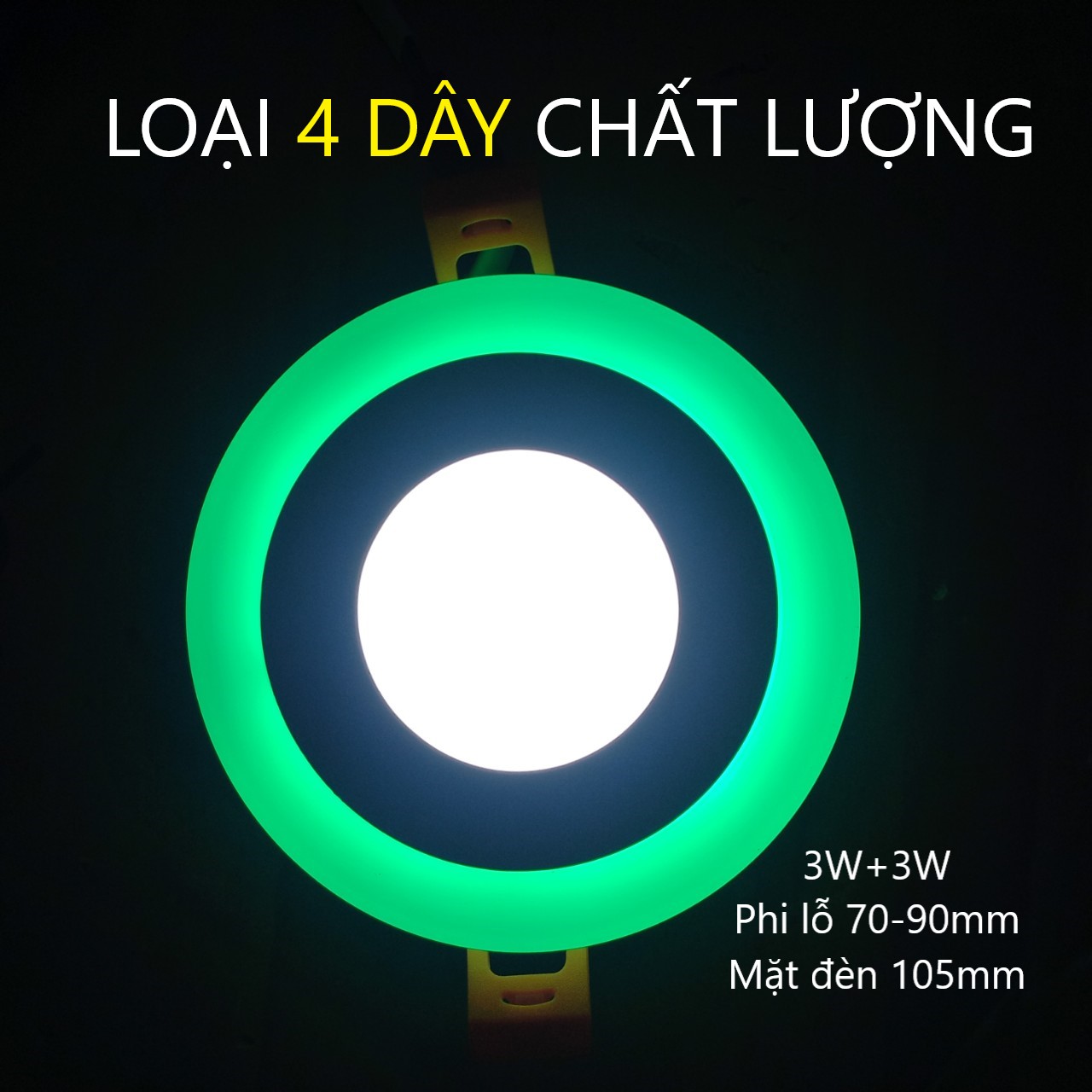 Đèn âm trần viền màu xanh lá 3w+3w loại 4 dây