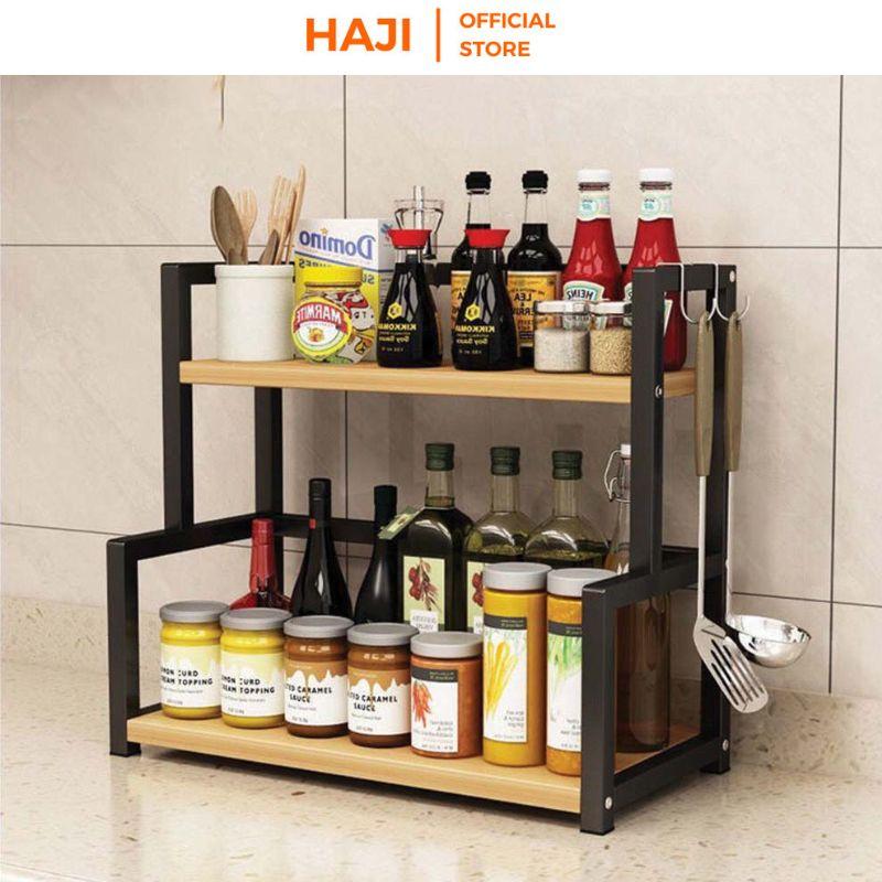 Kệ gia vị nhà bếp HAJI khung sắt sơn tĩnh điện chống gỉ, chịu lực tốt, kệ bếp 2 tầng giúp phòng bếp luôn gọn gàng C04