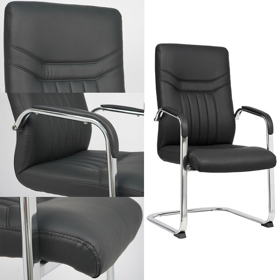 Ghế phòng họp ghế chân quỳ CV4608-P Nội thất Capta Ghế Chân quỳ nệm dày hiện đại màu đen chân quỳ thép mạ chrome bóng