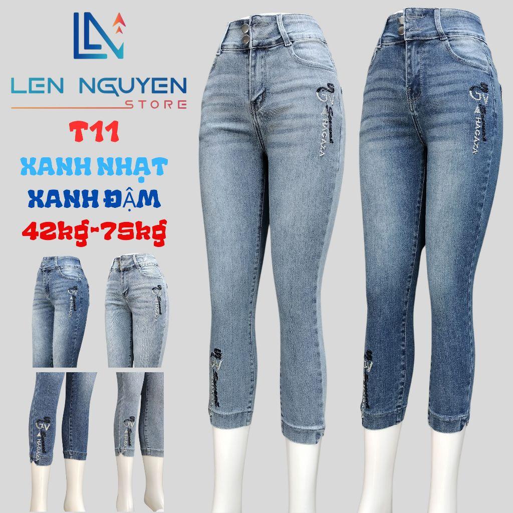 T11_Quần jean nữ, 9 tất, lưng cao, quần bò nữ dáng ôm, quần rin nữ có big size, cho 42kg đến 75kg,LEN NGUYEN STORE - Xanh Nhạt