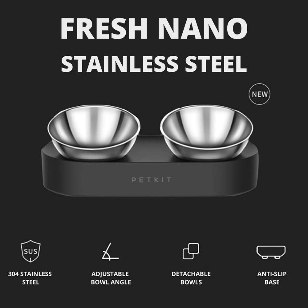 BÁT ĂN ĐÔI KHÁNG KHUẨN INOX PETKIT NANO METALl 15° CHỐNG GÙ LƯNG CHÓ MÈO
