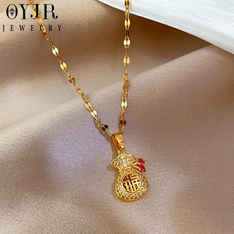 Dây chuyền trang sức OYJR cho phụ nữ, titan không rỉ, thời trang Trung Quốc, vòng cổ có túi phúc