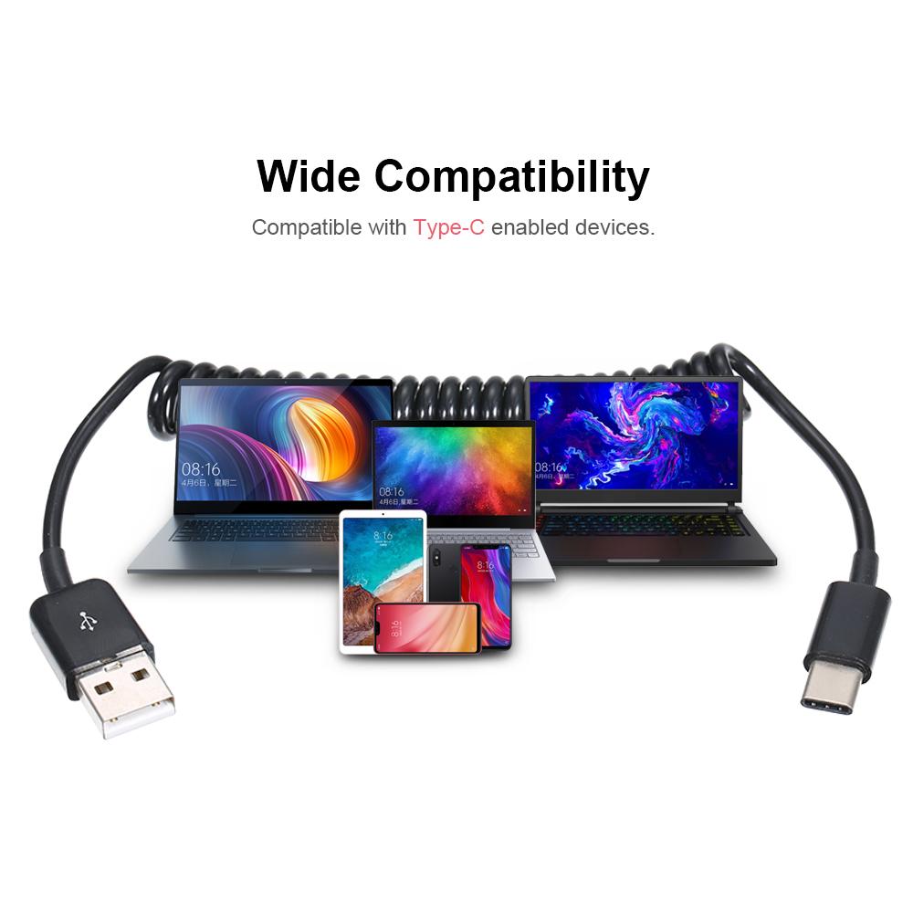 USB Type-C Stretchable Spring Rope Cable Charger Cable Data Transmission Replacement for Xiaomi Samsung Huawei