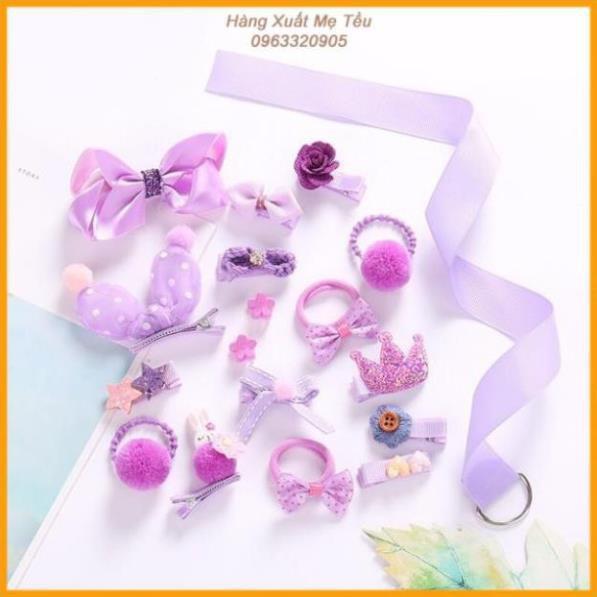 Phụ Kiện Tóc, Kẹp Tóc Cho Bé Gái 18 Chi Tiết Kèm Hộp Màu Hồng SALE KHÔ MÁU