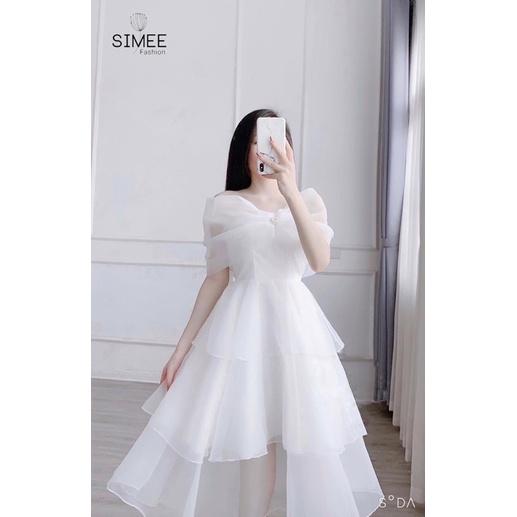Váy tiệc 3 tầng trễ vai đính đá hàng loại 1 thiết kế Simee