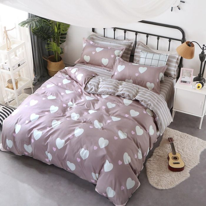 Bộ chăn ga gối Cotton cao cấp 1m6x2m hình tim xanh THC065