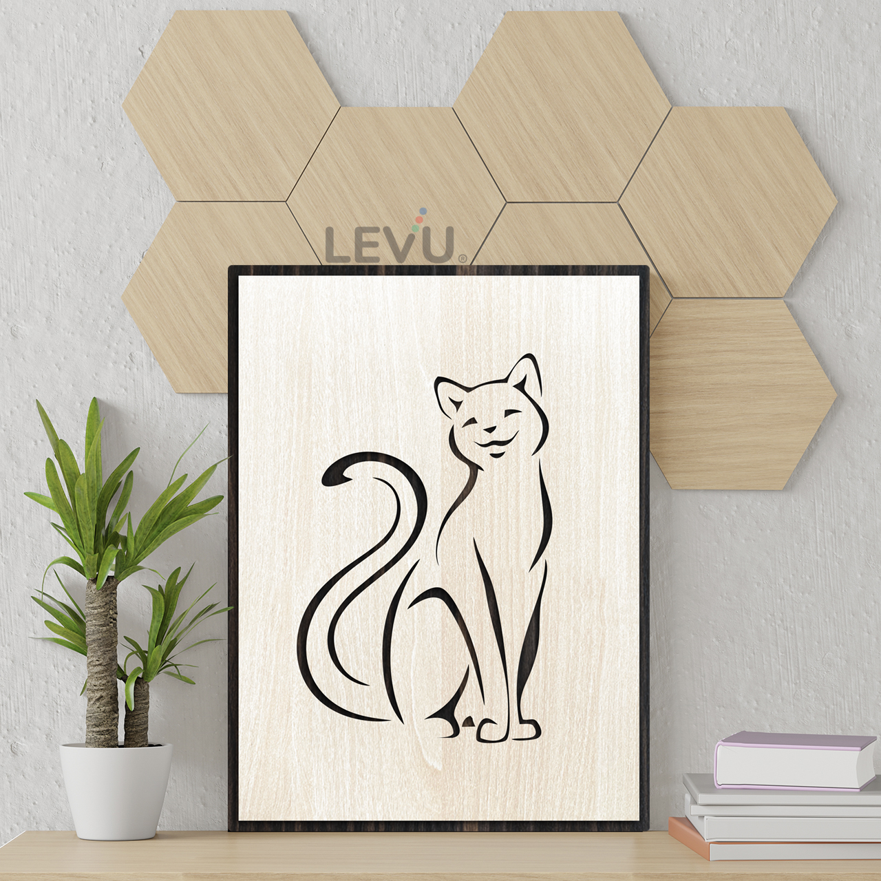 Tranh treo tường tuổi Mão biểu tượng hình con Mèo 12 con giáp LEVU DV04