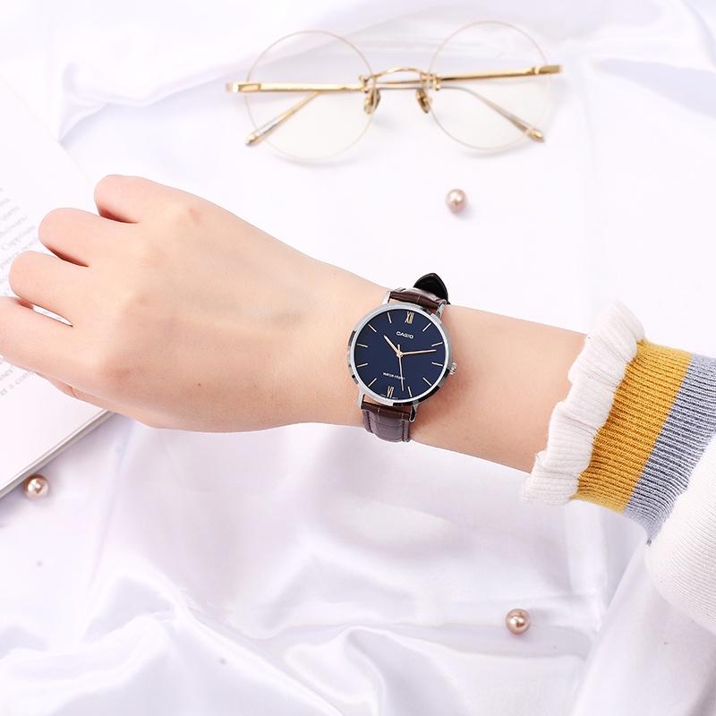 Đồng Hồ Casio Nữ Đồng Hồ Casio Chính Hãng LTPVT01L - 2B Dây Da Mặt Xanh Fullbox.